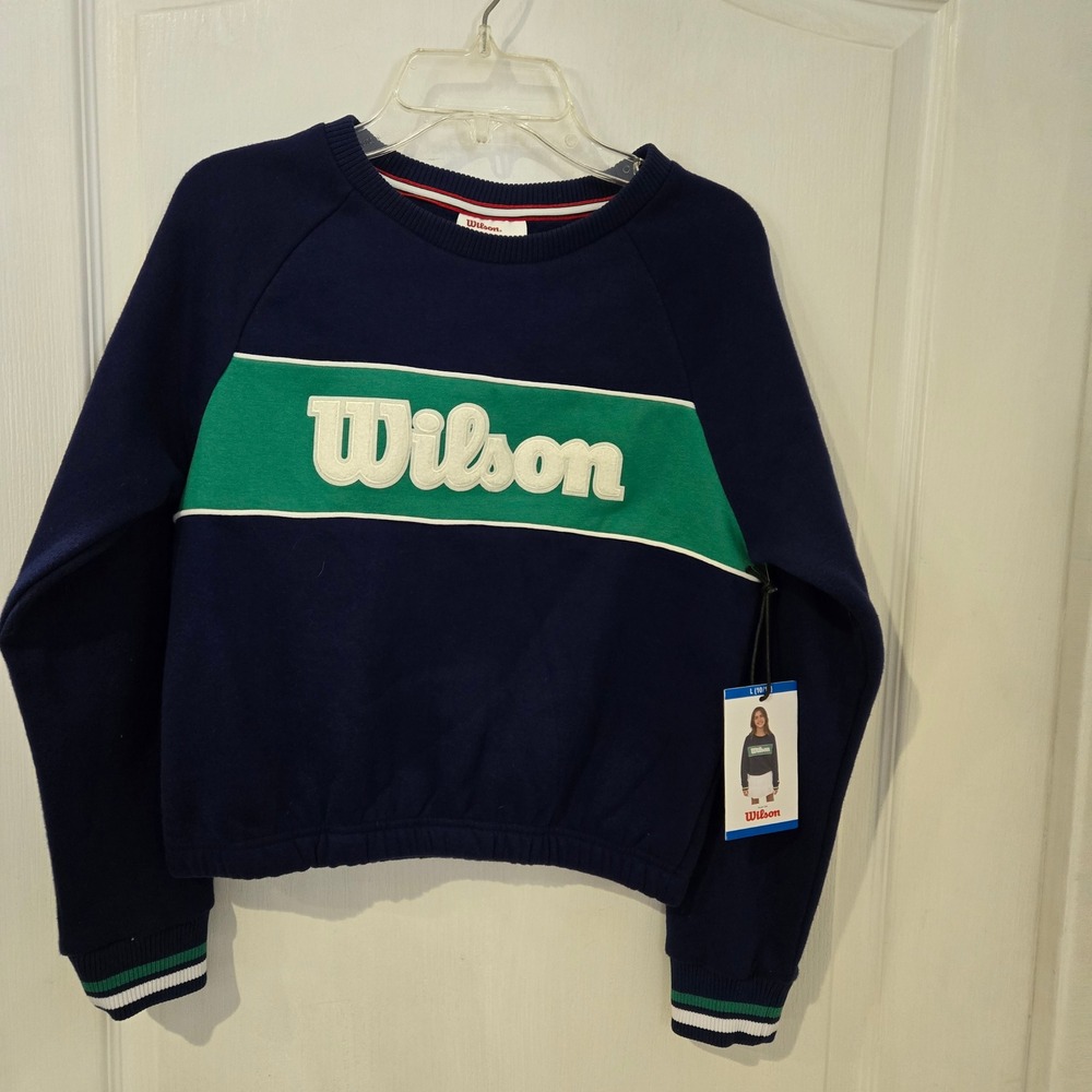 Wilson Sweatshirt Kids Sz L 10/12 Navy Blue New Colorblock Logo Crewneck tennis